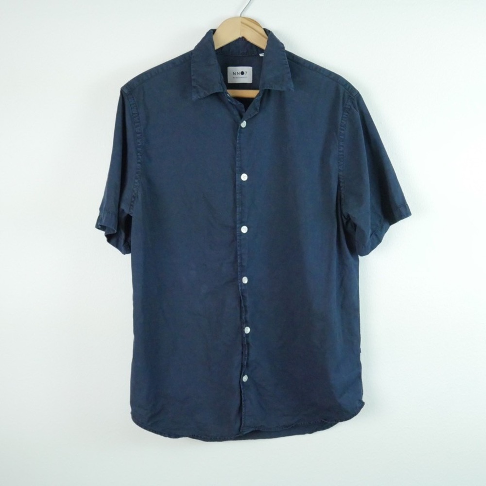 NN07 Navy Blue Cotton Blend Button Down Shirt Mens Medium Casual Capsule